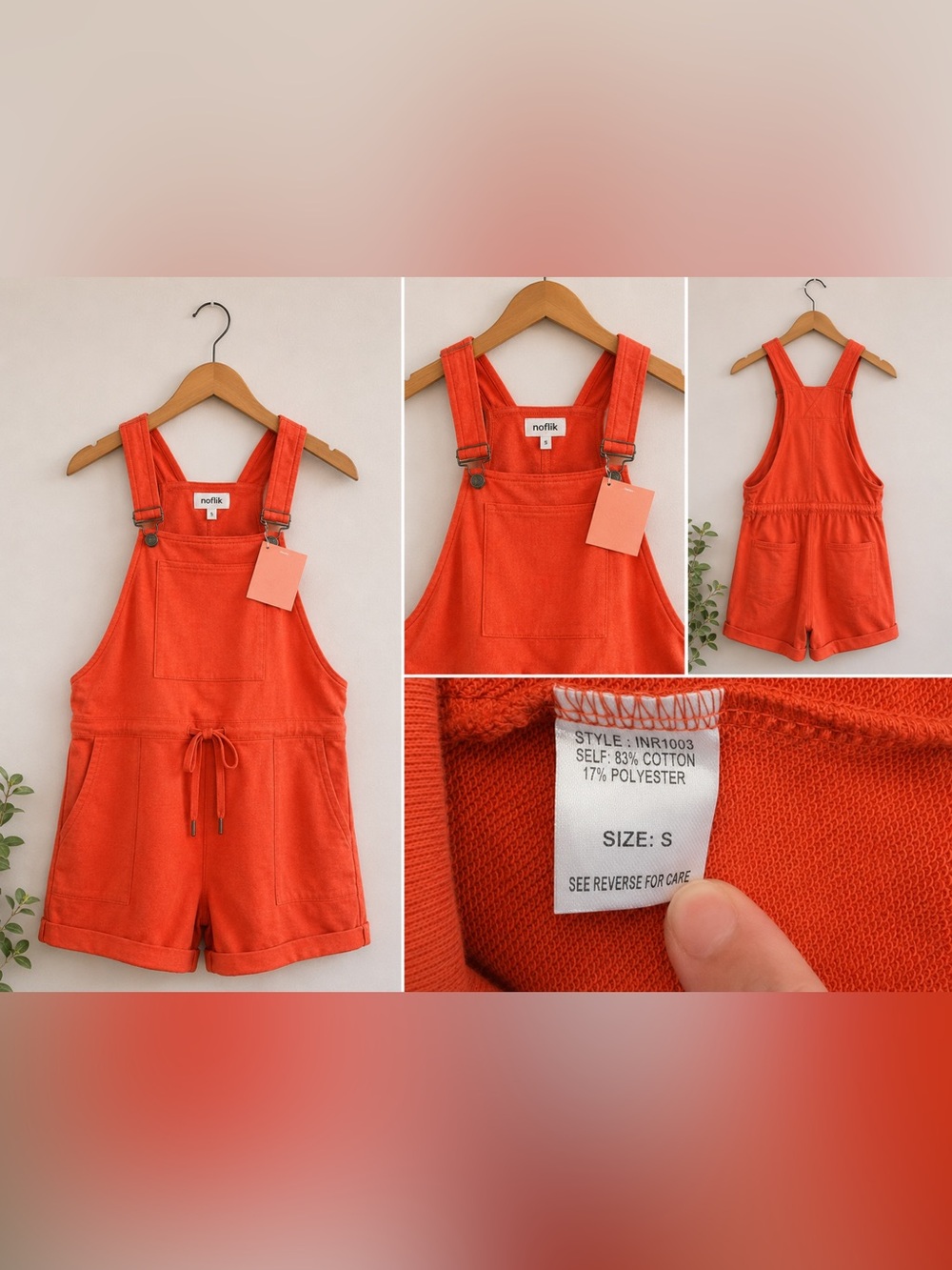 Women's Coral Utility Short Overalls Romper - Picture 3 of 3